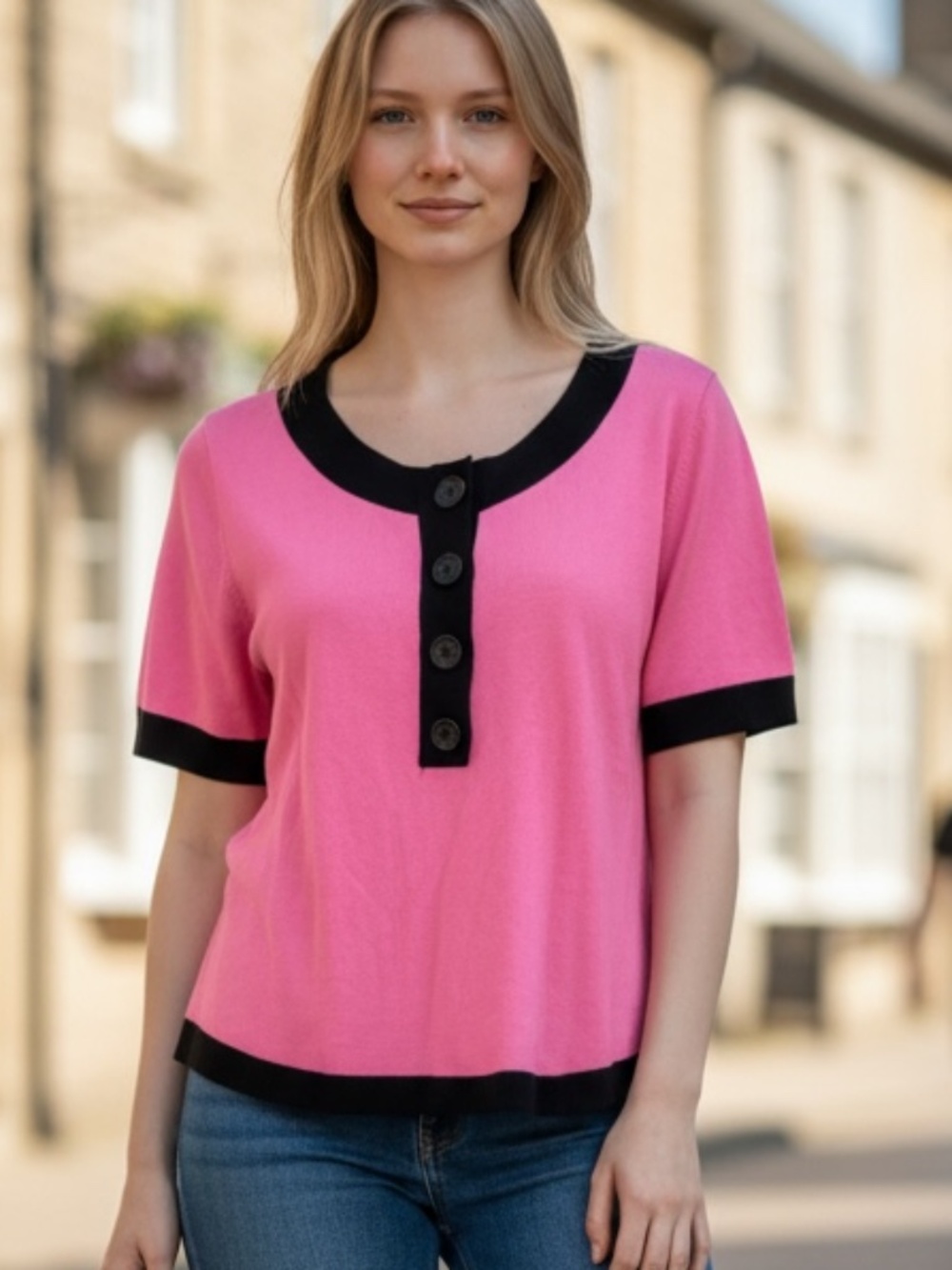 VINTAGE Ralf Lauren pink sweater/top with short sleeves, cotton ,,size L